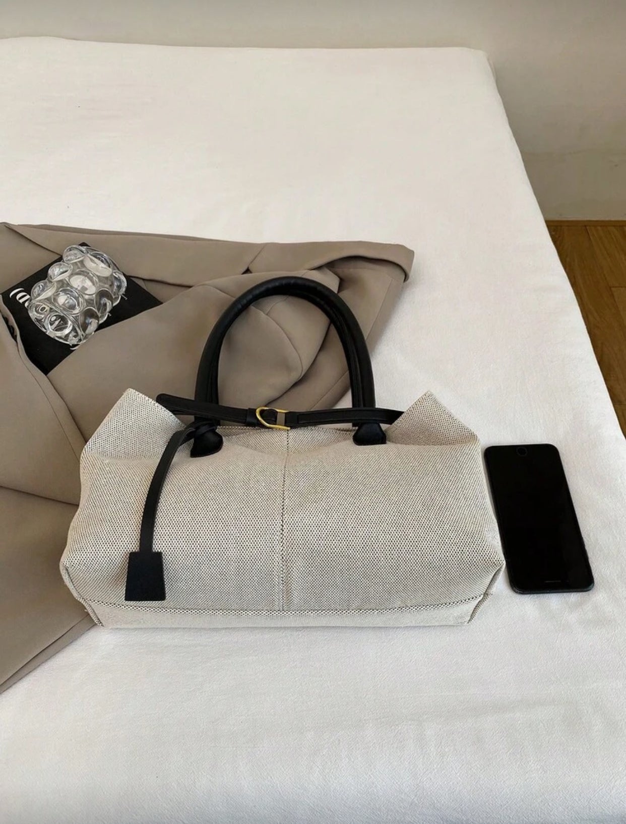 Large Patchwork Canvas Bag with Belt