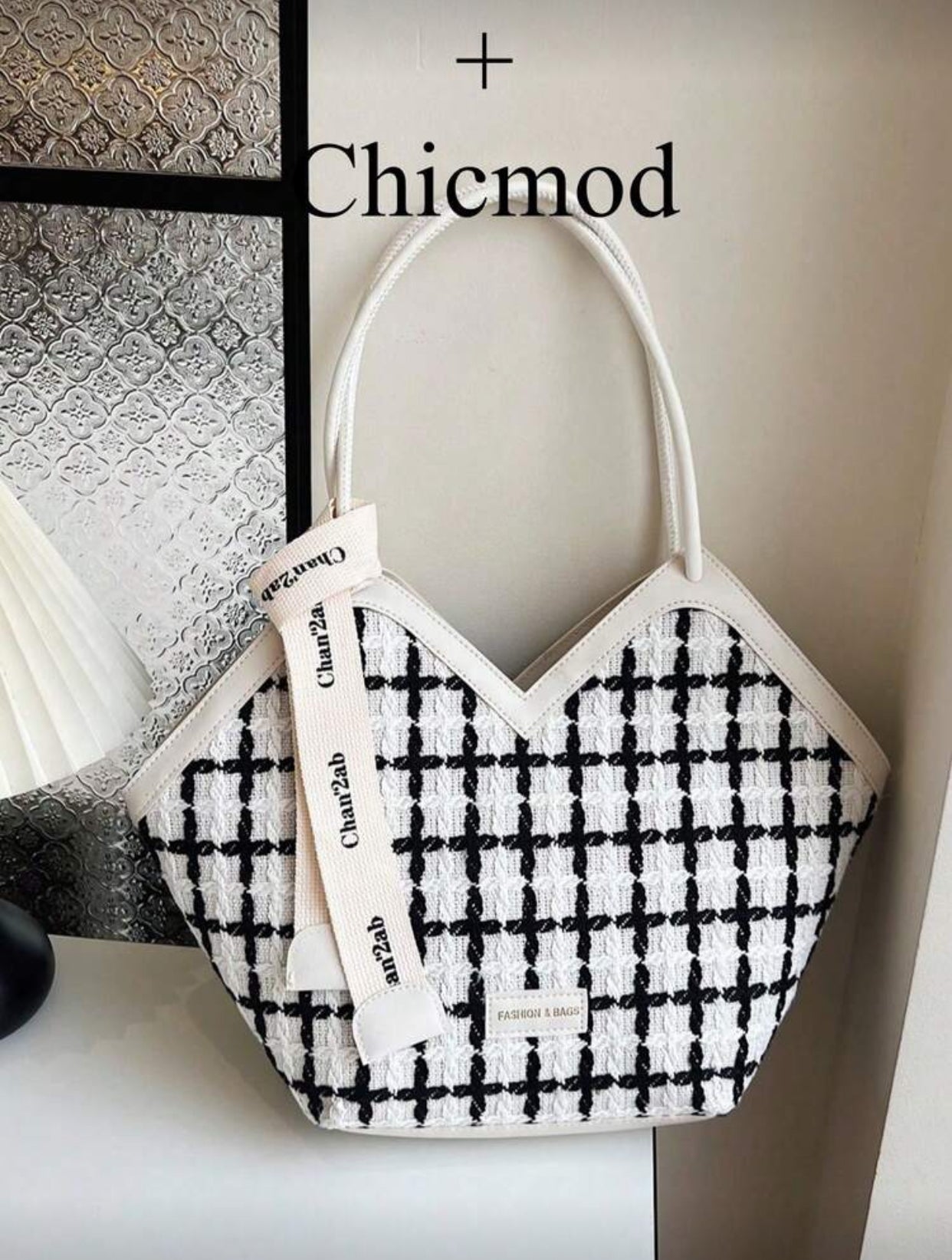 Large Solid Shoulder Bag with Scarf