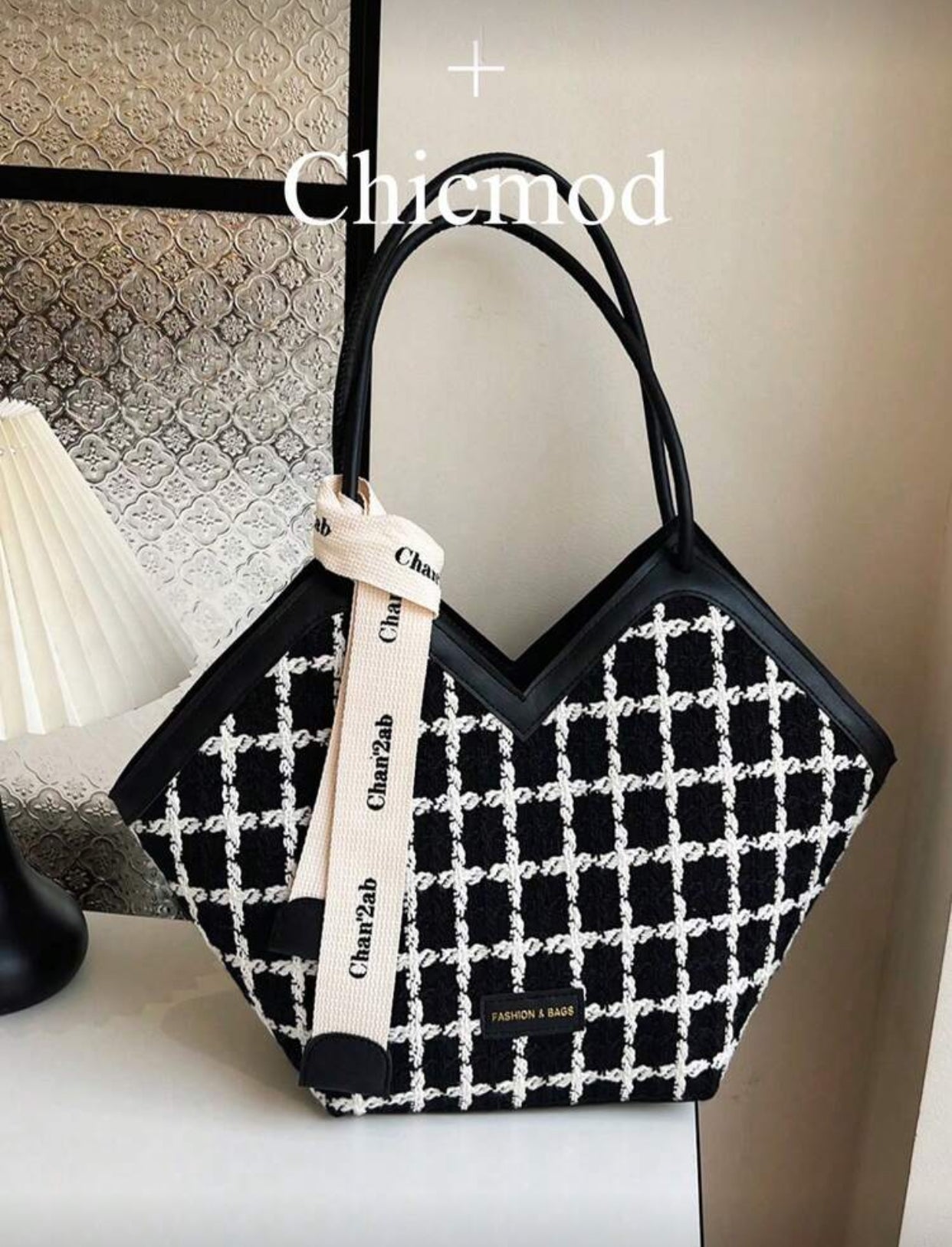 Large Solid Shoulder Bag with Scarf