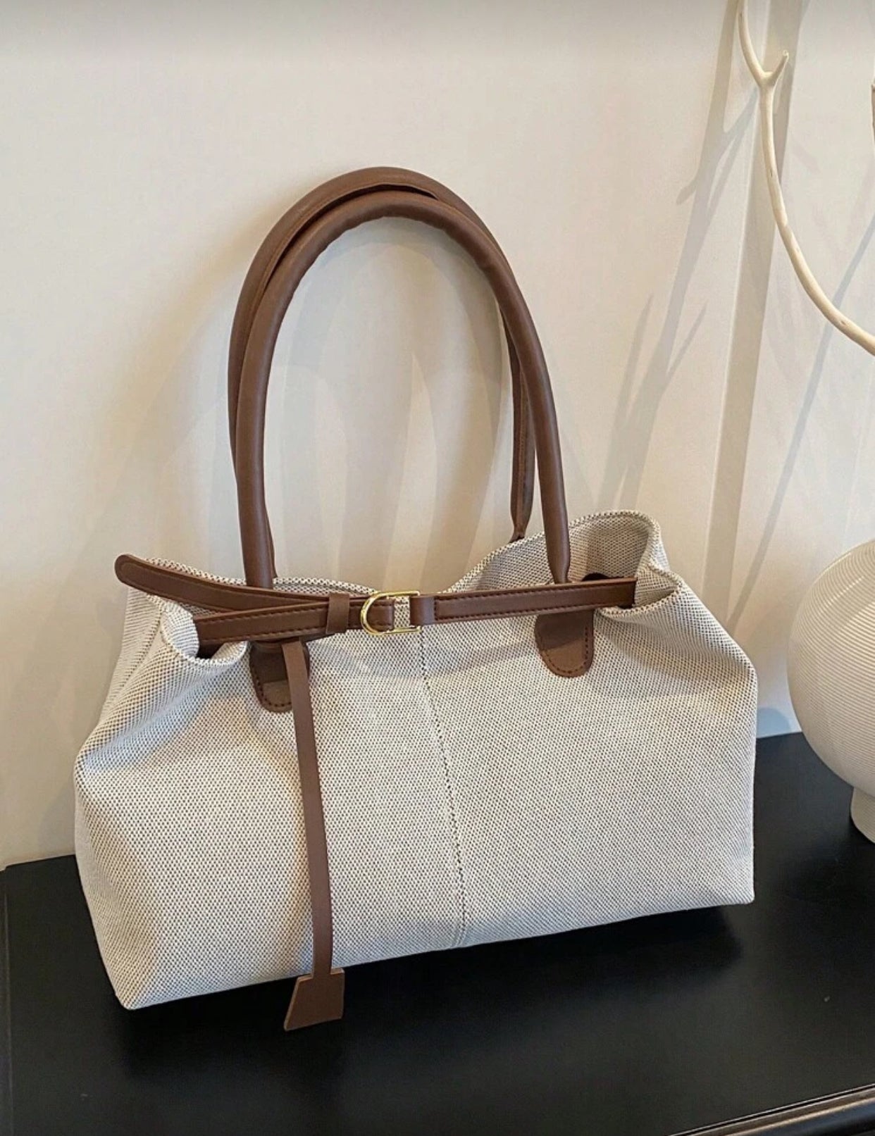 Large Patchwork Canvas Bag with Belt