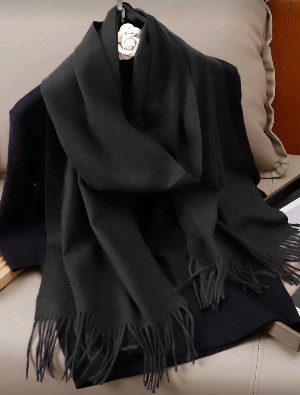 Elegant Solid Color Warm Wool Scarf