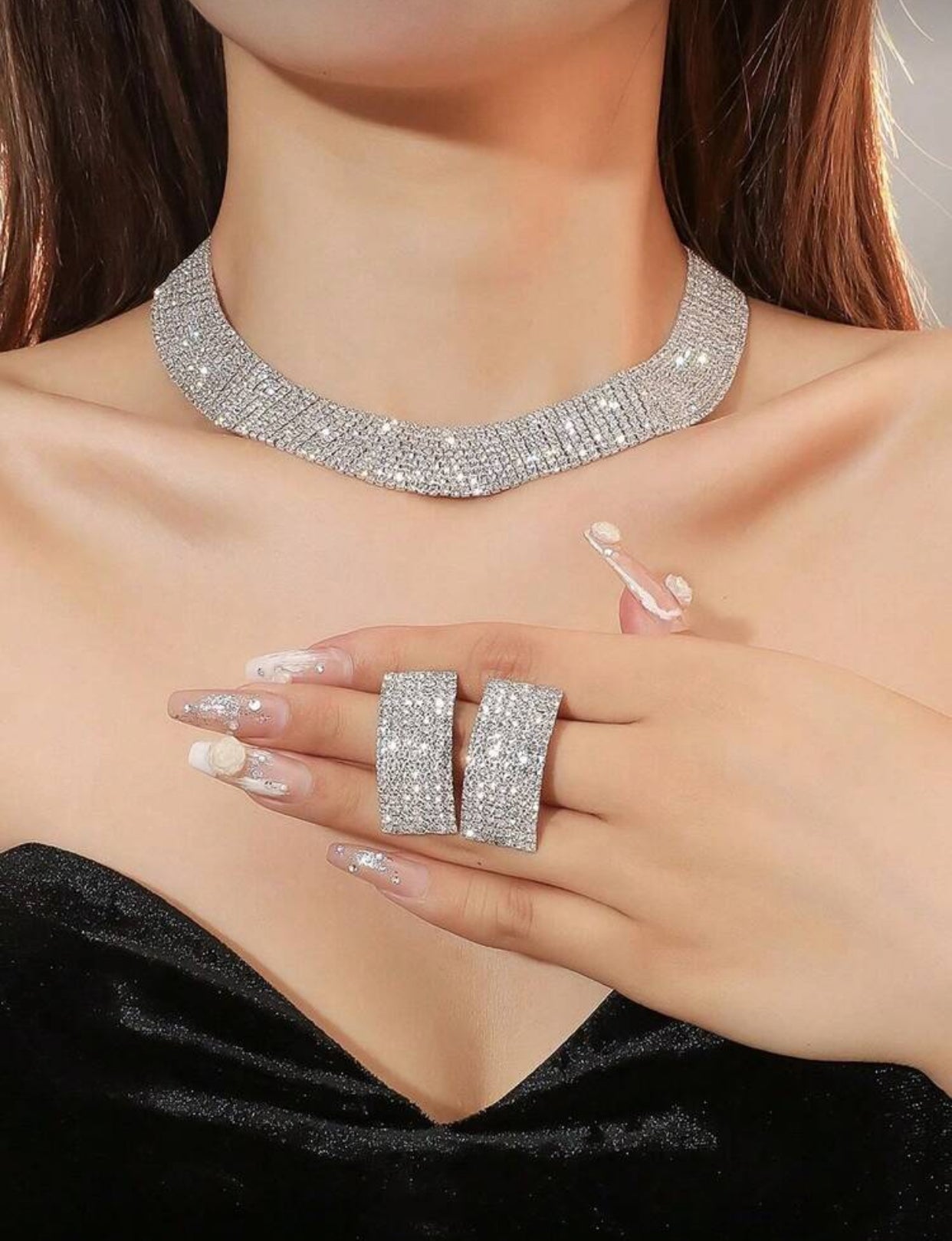 Luxury Women's Crystal Tassel Necklace Set
