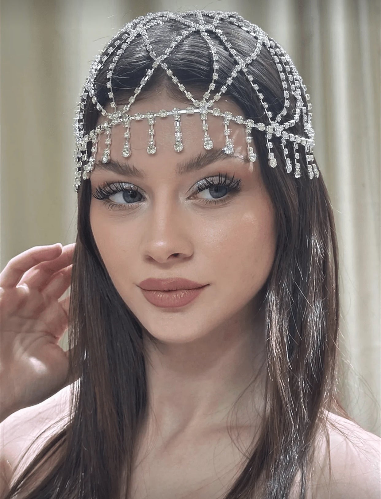 Fashion Rhinestone Mesh Headpiece with Tassels