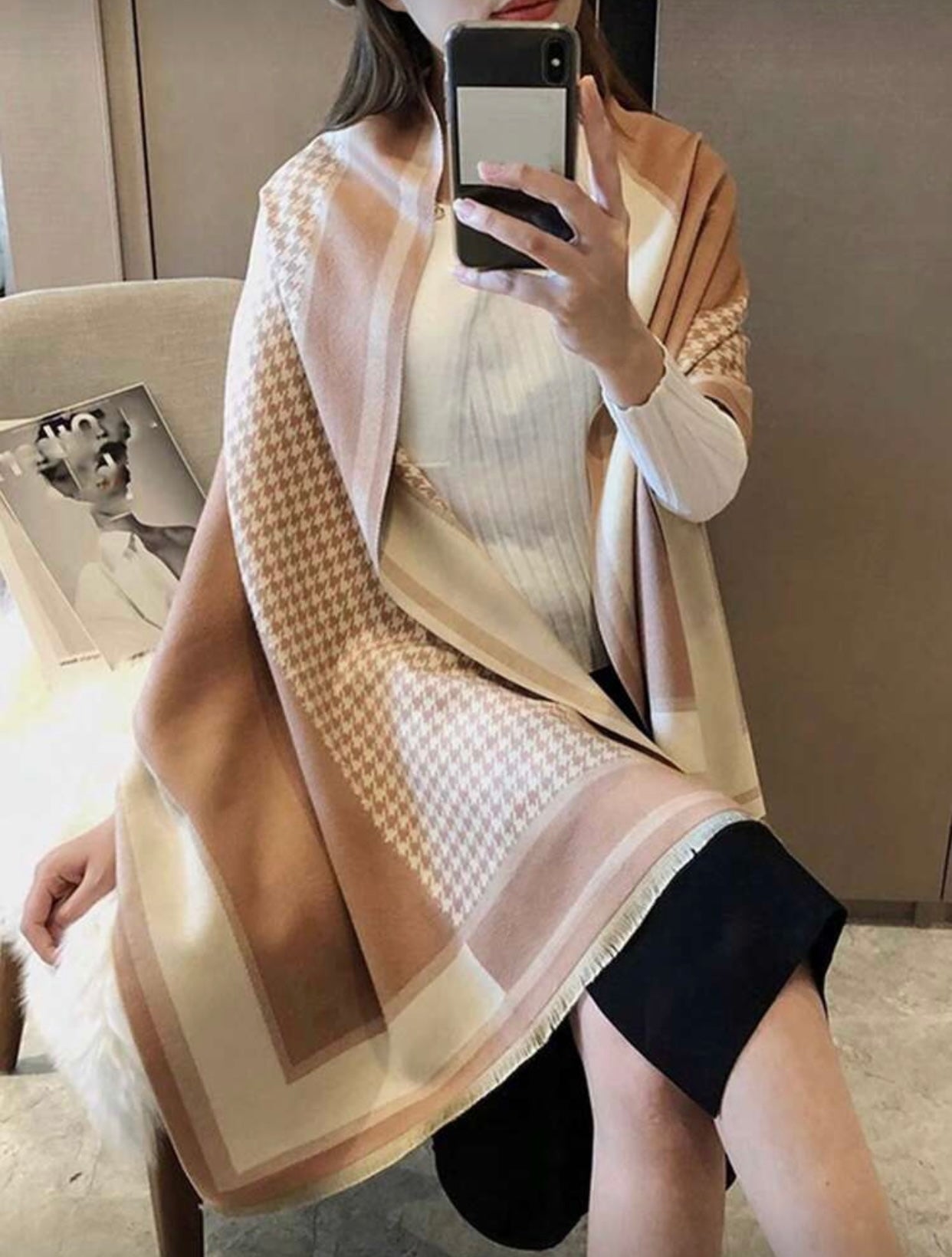 FADZOYLE Elegant Plaid Square Scarf for Women