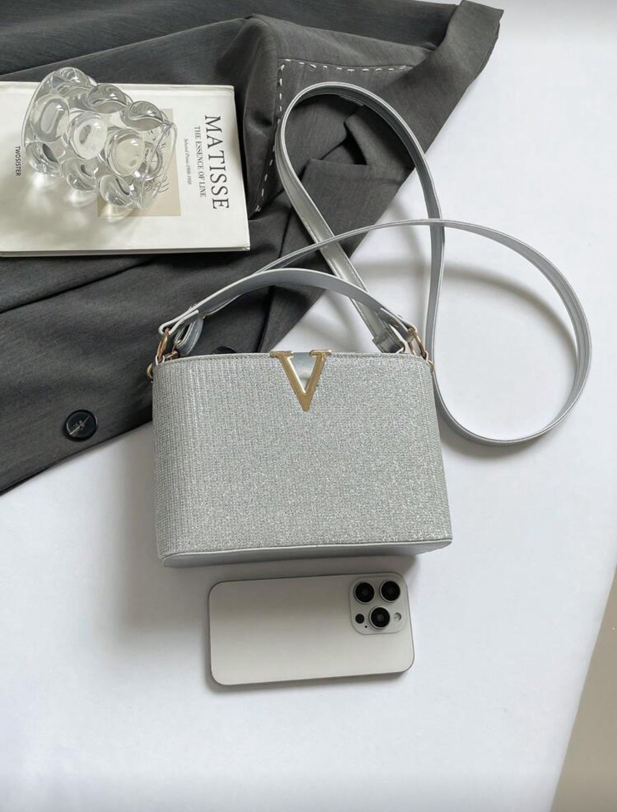 حقيبة كتف نسائية فاخرة بنقشة التمساح