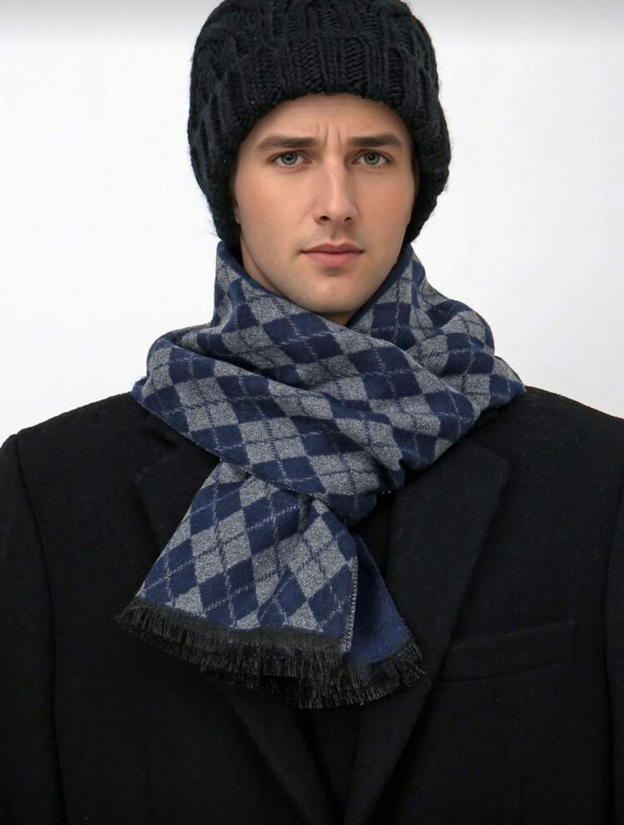 Men's Square Scarf with Contrast Print