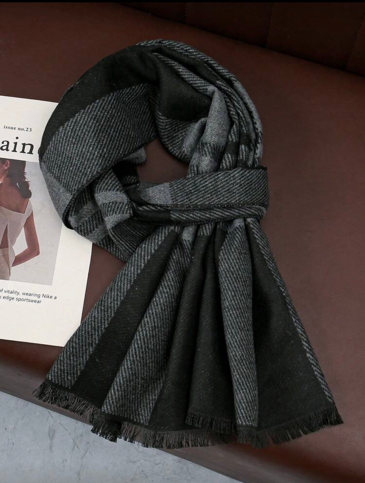 Men's Square Scarf with Contrast Print