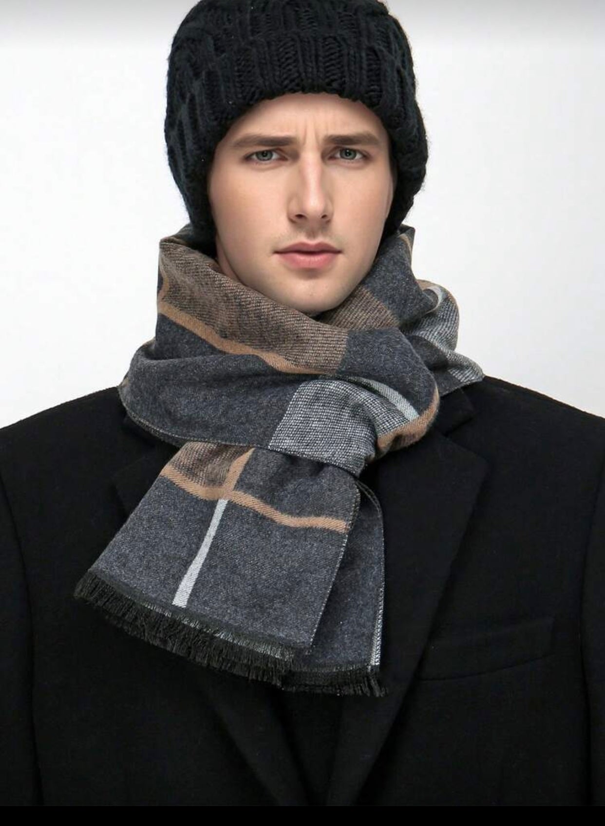 Men's Square Scarf with Contrast Print