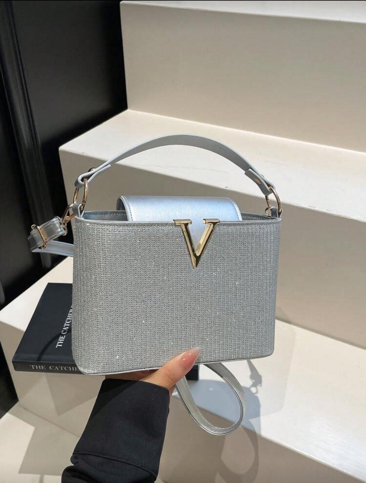 حقيبة كتف نسائية فاخرة بنقشة التمساح