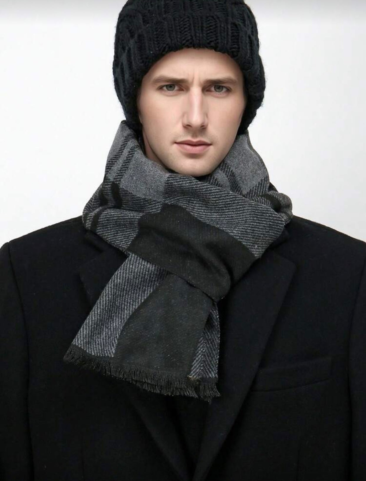 Men's Square Scarf with Contrast Print