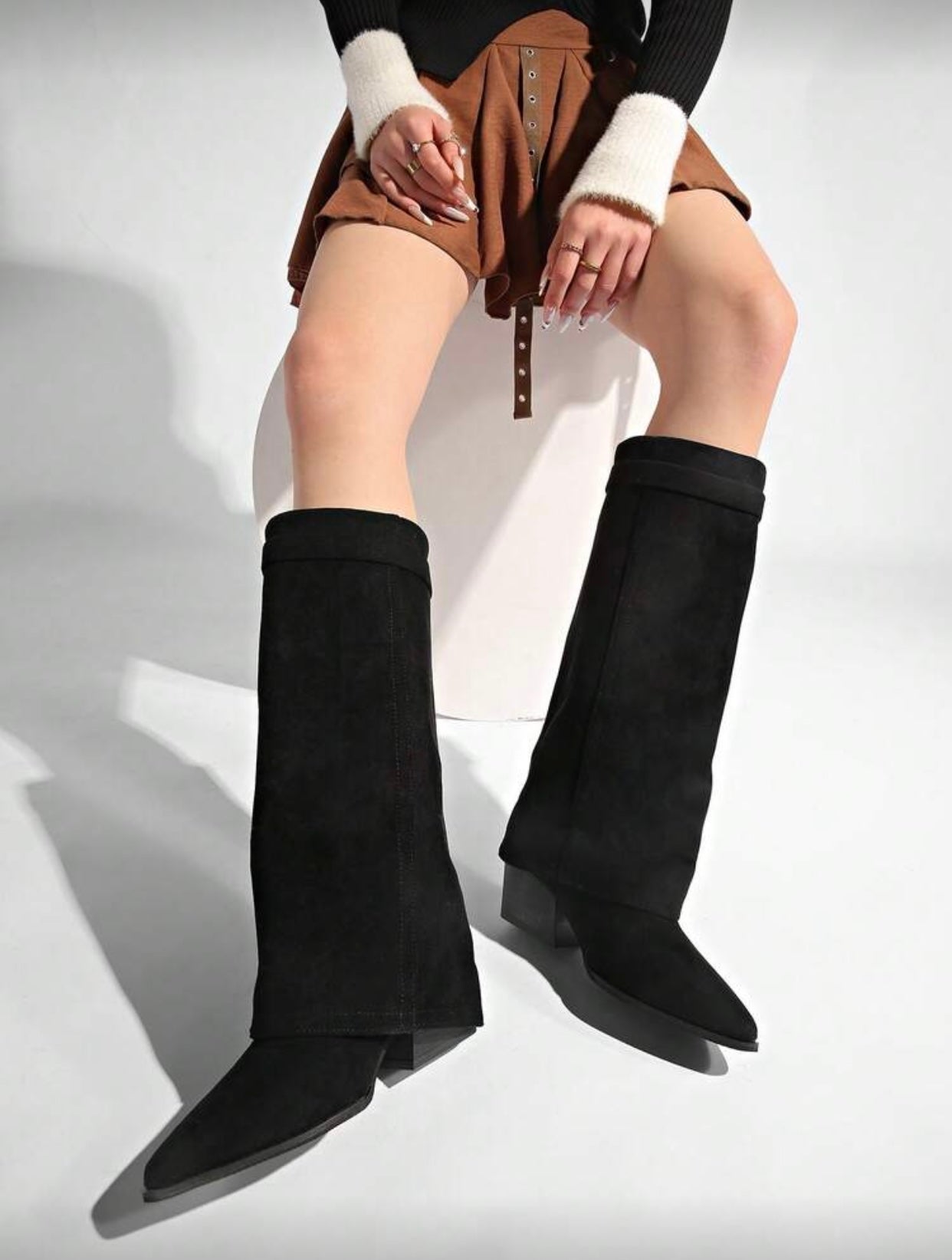 بوت ركوب نسائي بكعب ويدج ورأس مدبب