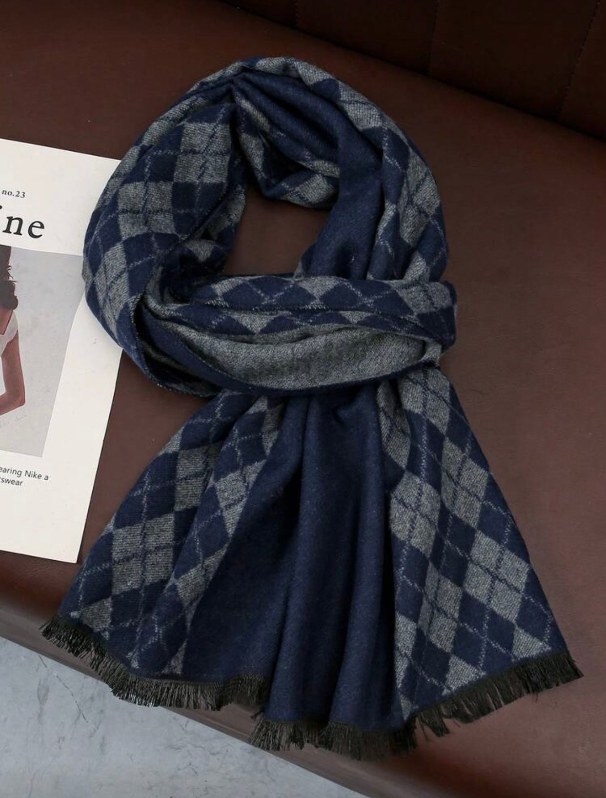 Men's Square Scarf with Contrast Print