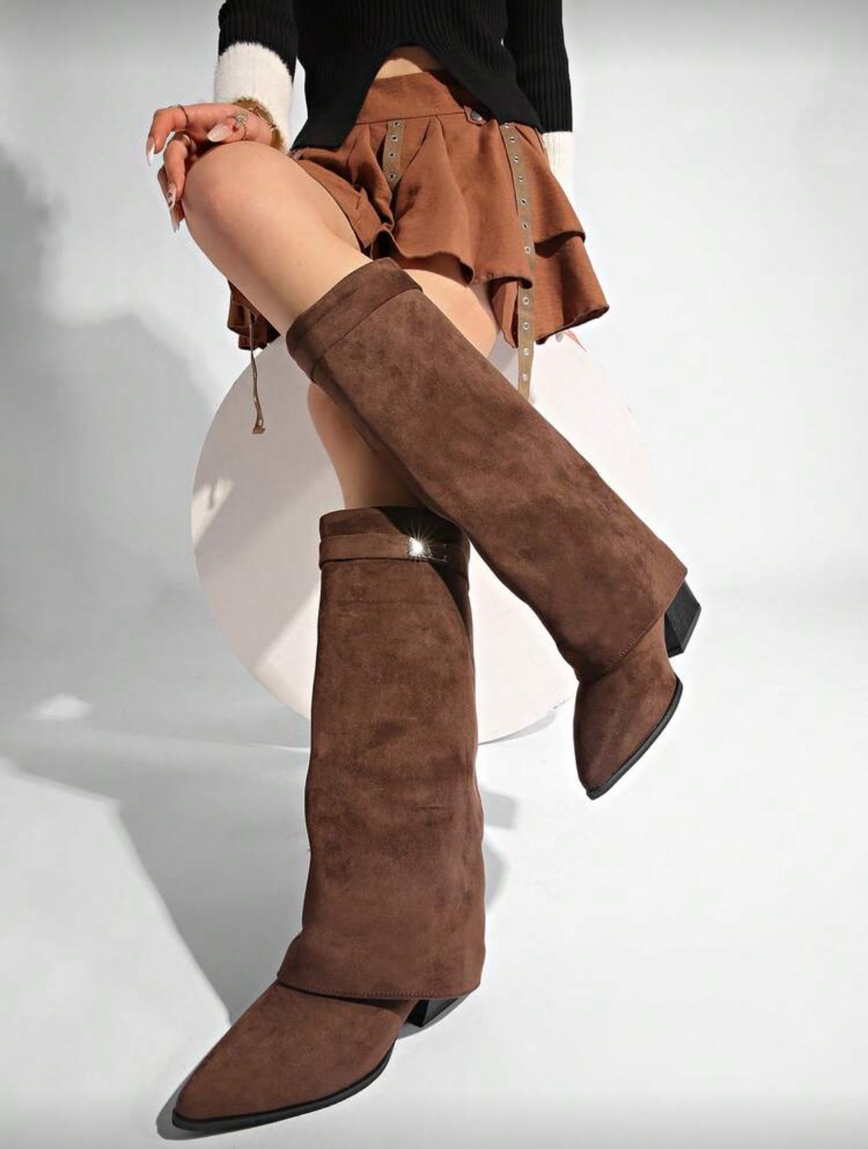 بوت ركوب نسائي بكعب ويدج ورأس مدبب