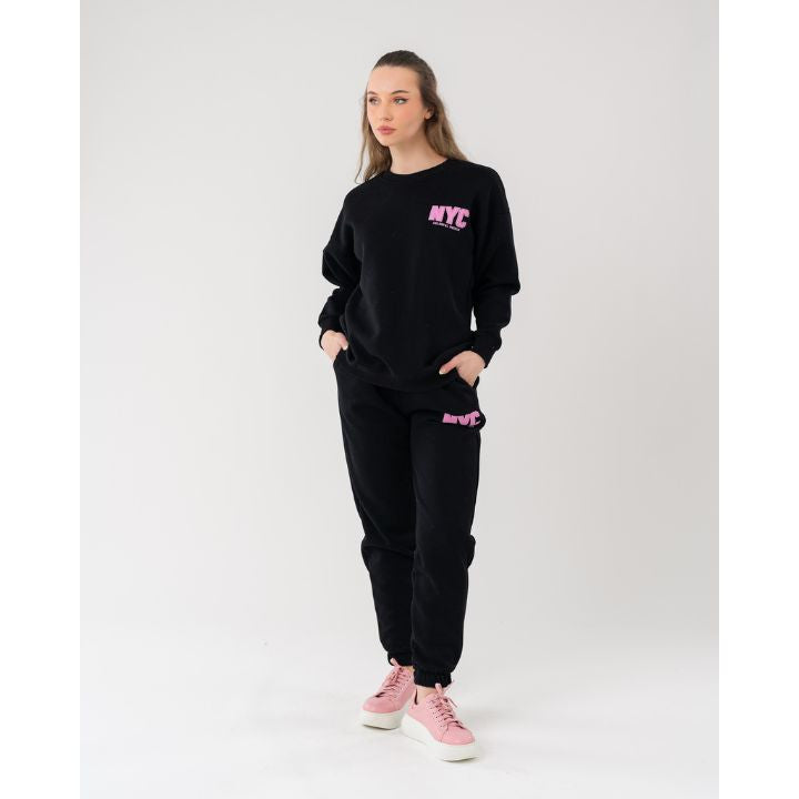 Stylish Black Casual Sports Sweatsuit Set
