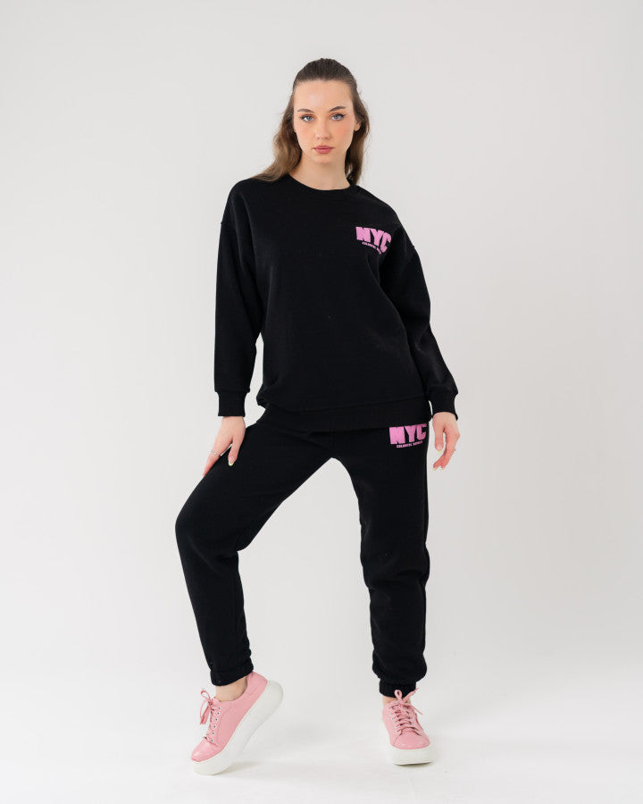 Stylish Black Casual Sports Sweatsuit Set