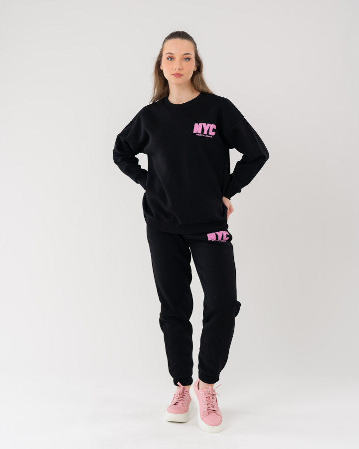 Stylish Black Casual Sports Sweatsuit Set