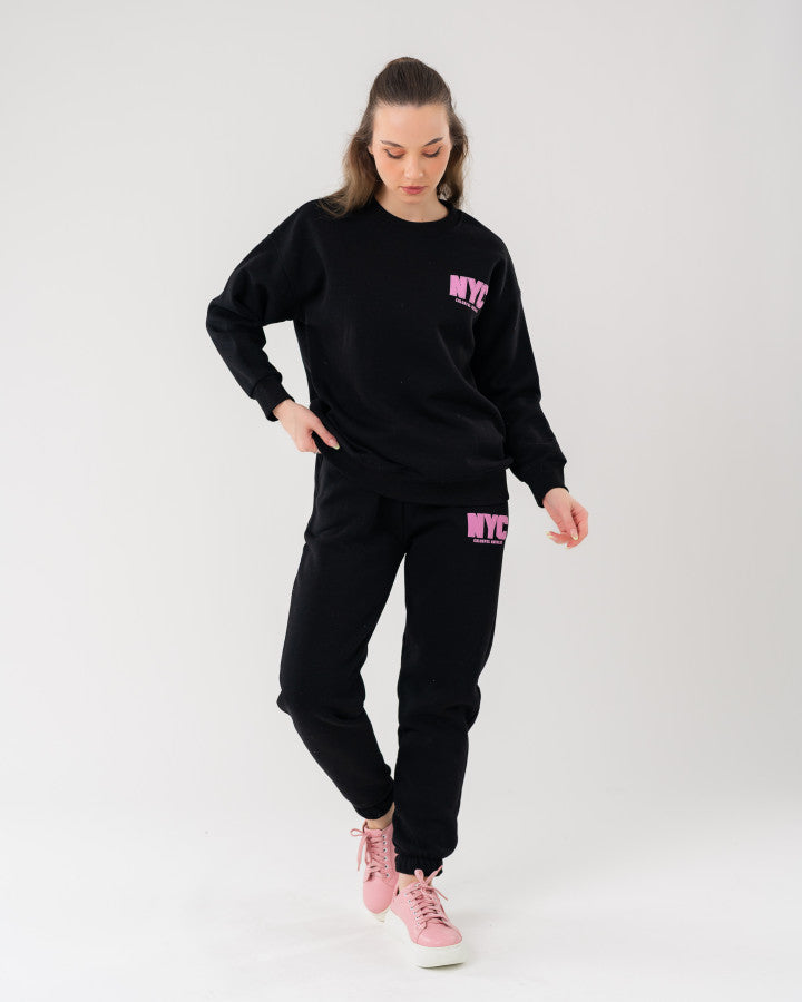 Stylish Black Casual Sports Sweatsuit Set