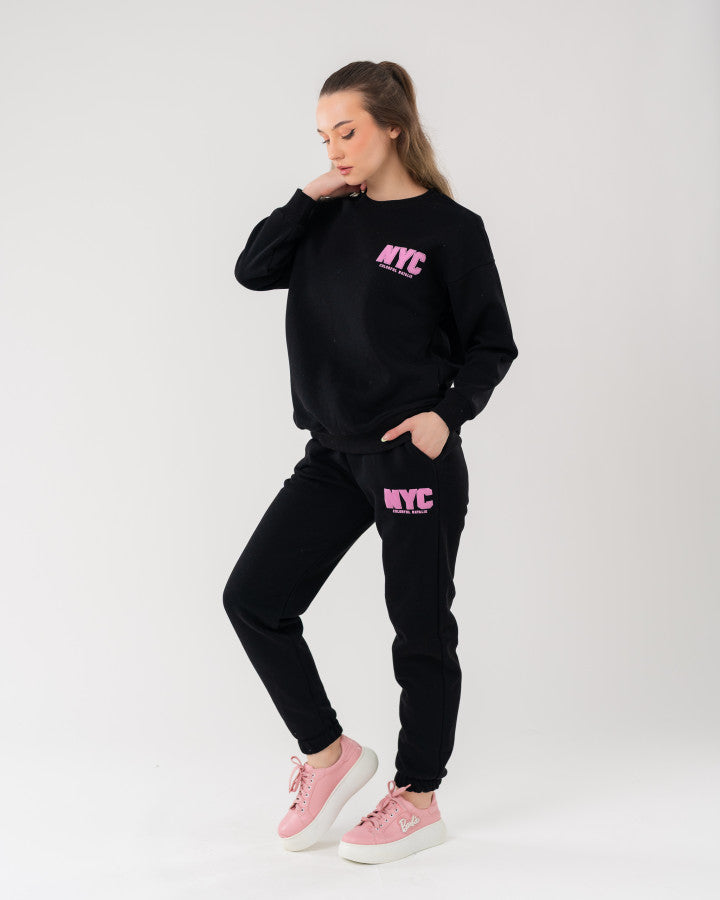 Stylish Black Casual Sports Sweatsuit Set