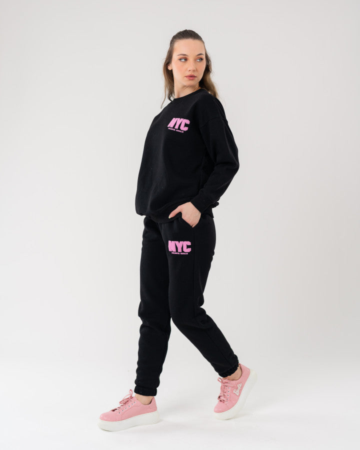 Stylish Black Casual Sports Sweatsuit Set