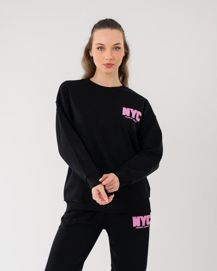 Stylish Black Casual Sports Sweatsuit Set