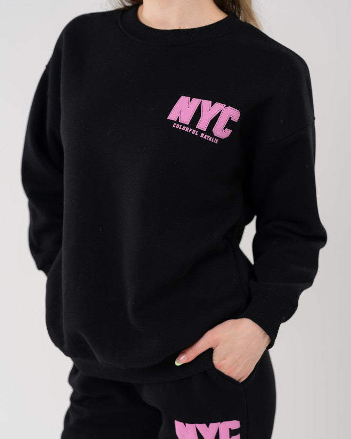 Stylish Black Casual Sports Sweatsuit Set