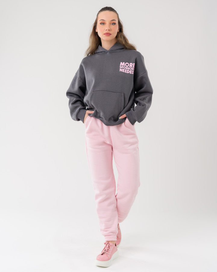 Oversized Gray Hoodie and Pink Joggers Set