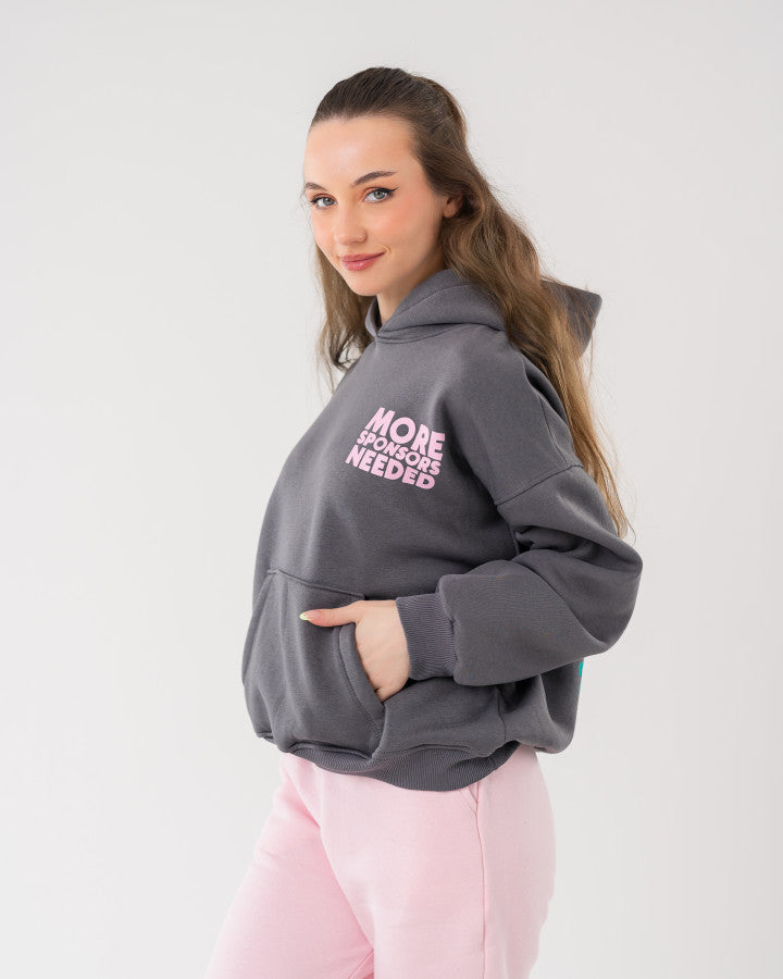 Oversized Gray Hoodie and Pink Joggers Set
